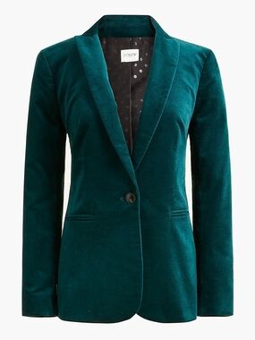 J. Crew Women's Teal Green Velvet Single-Button Blazer